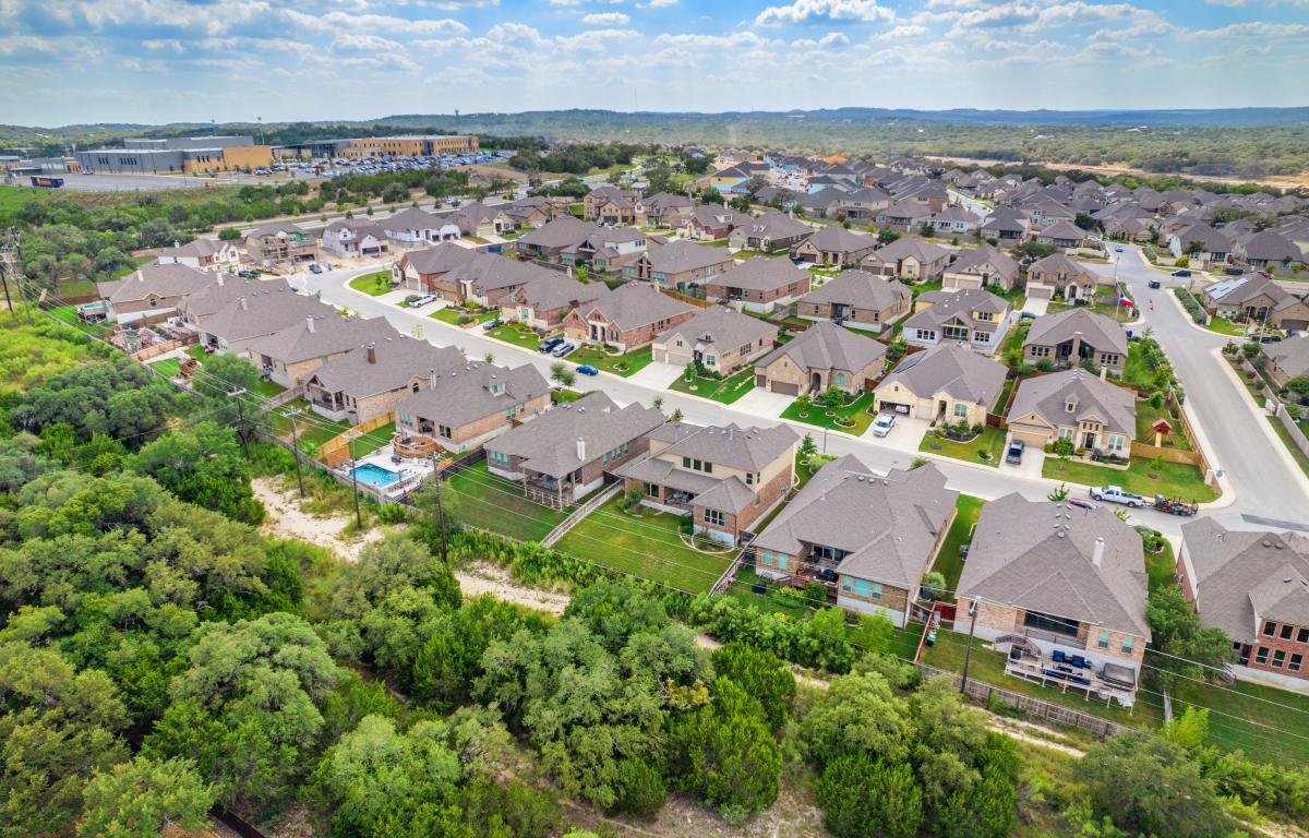 Aerial view of neighborhood in Northwest Arkansas